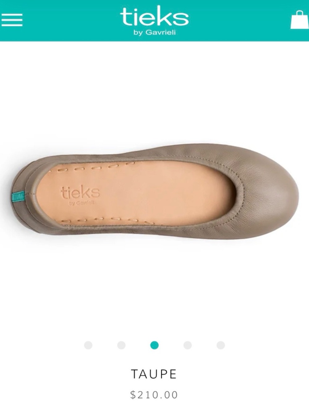 Tieks Taupe Leather Ballet Flat with Teal Heel Tab
